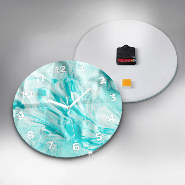 Round glass wall clock Blue abstraction