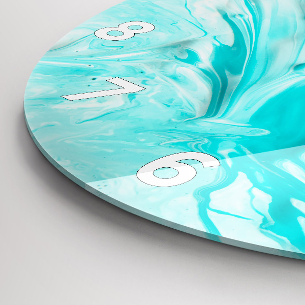 Round glass wall clock Blue abstraction