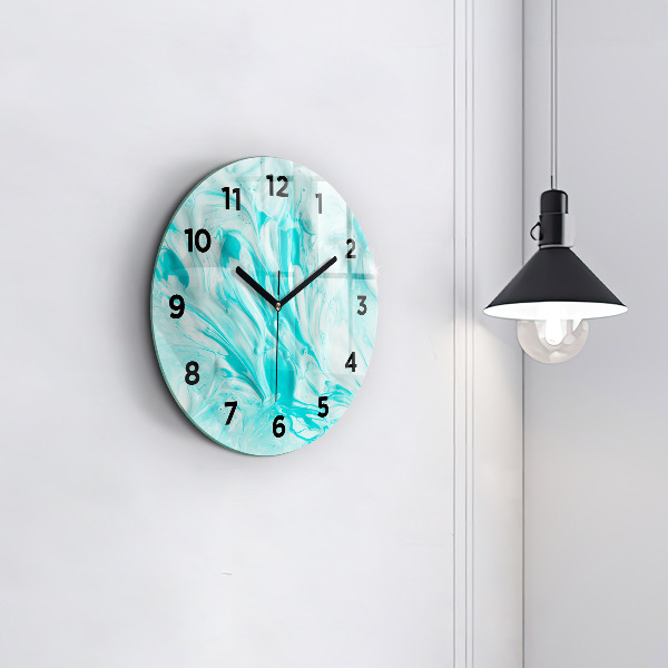 Round glass wall clock Blue abstraction