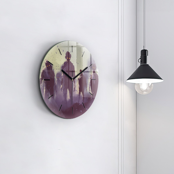 Round glass wall clock Zombies at night - halloween