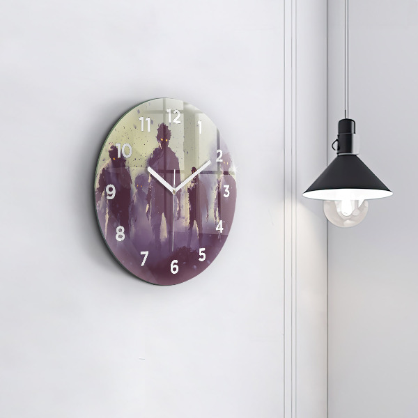 Round glass wall clock Zombies at night - halloween