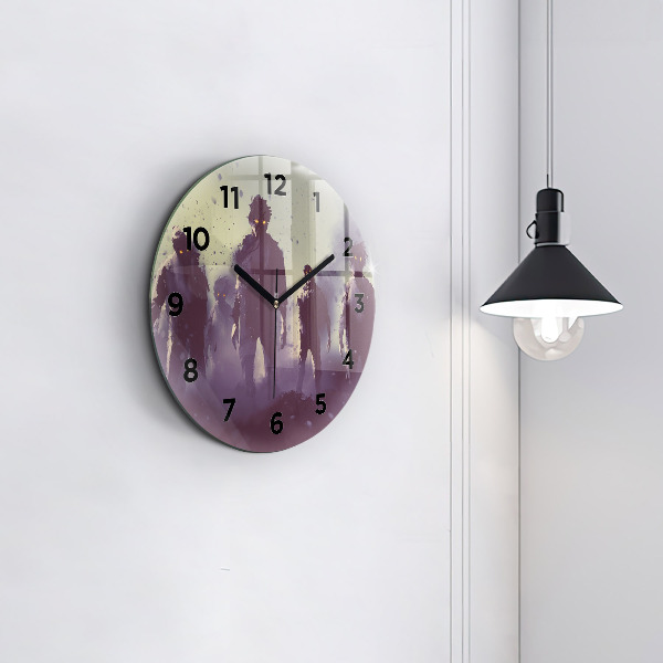 Round glass wall clock Zombies at night - halloween