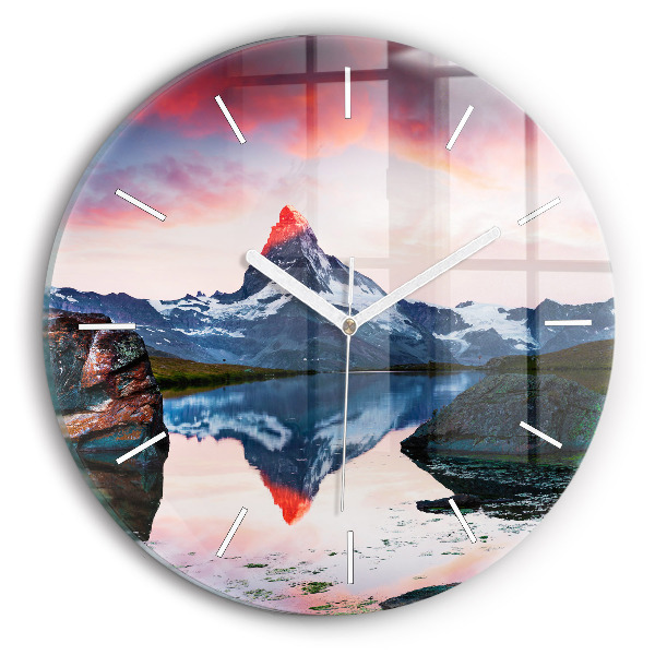 Round glass wall clock Stellisee Matterhorn lake