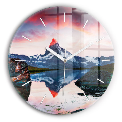 Round glass wall clock Stellisee Matterhorn lake