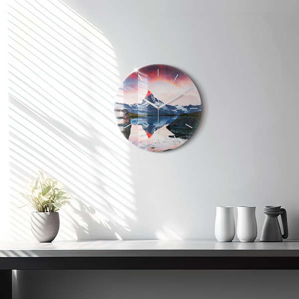 Round glass wall clock Stellisee Matterhorn lake