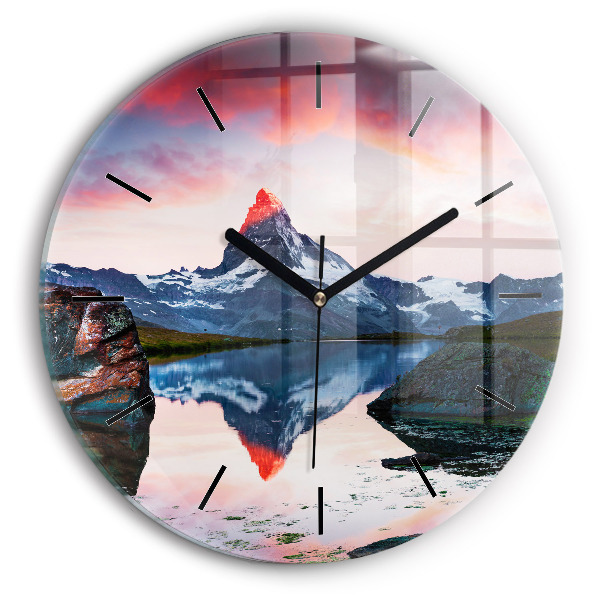Round glass wall clock Stellisee Matterhorn lake