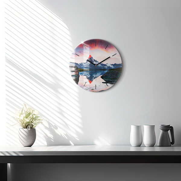 Round glass wall clock Stellisee Matterhorn lake