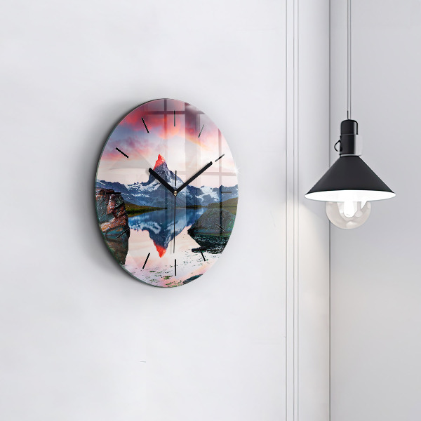 Round glass wall clock Stellisee Matterhorn lake