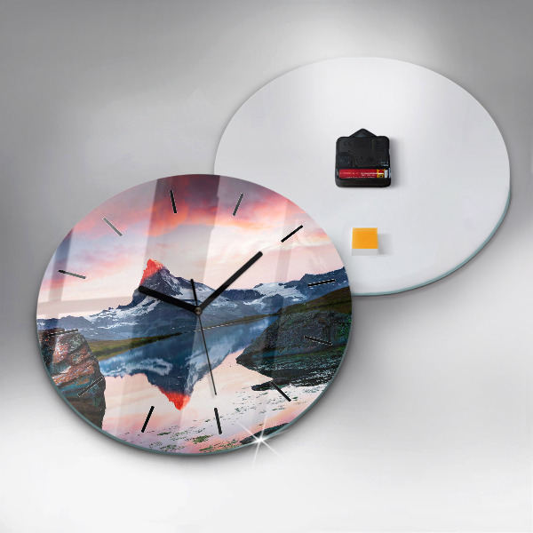 Round glass wall clock Stellisee Matterhorn lake