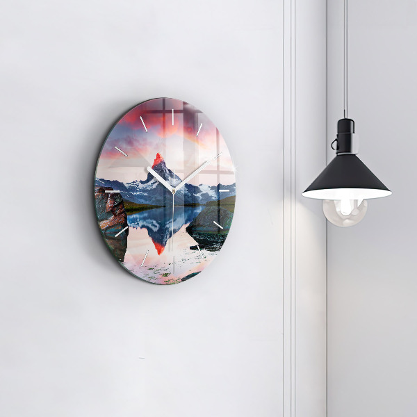 Round glass wall clock Stellisee Matterhorn lake