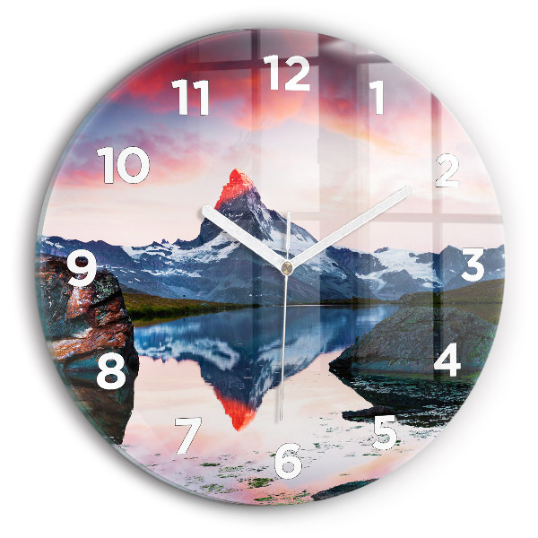 Round glass wall clock Stellisee Matterhorn lake