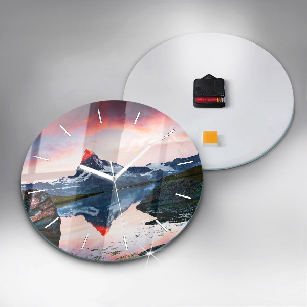 Round glass wall clock Stellisee Matterhorn lake