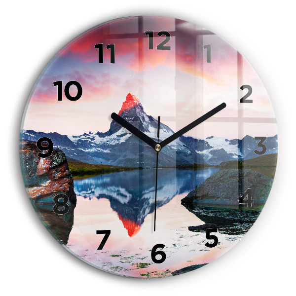 Round glass wall clock Stellisee Matterhorn lake