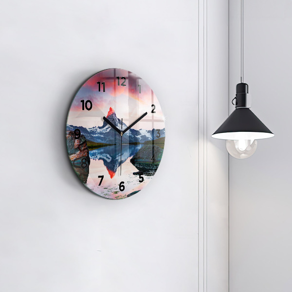 Round glass wall clock Stellisee Matterhorn lake