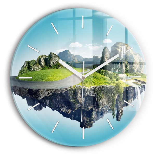 Round glass wall clock Flying Island