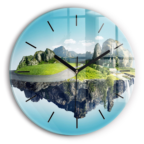 Round glass wall clock Flying Island