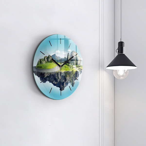Round glass wall clock Flying Island
