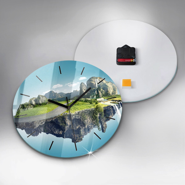 Round glass wall clock Flying Island
