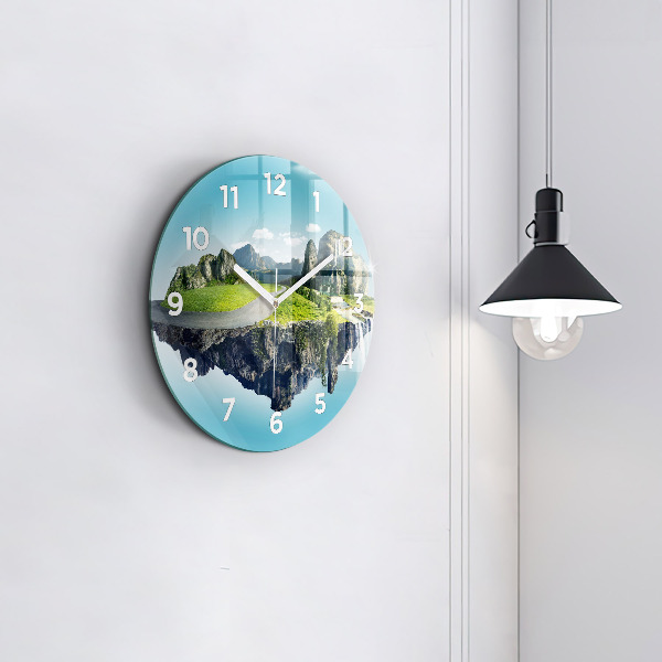 Round glass wall clock Flying Island