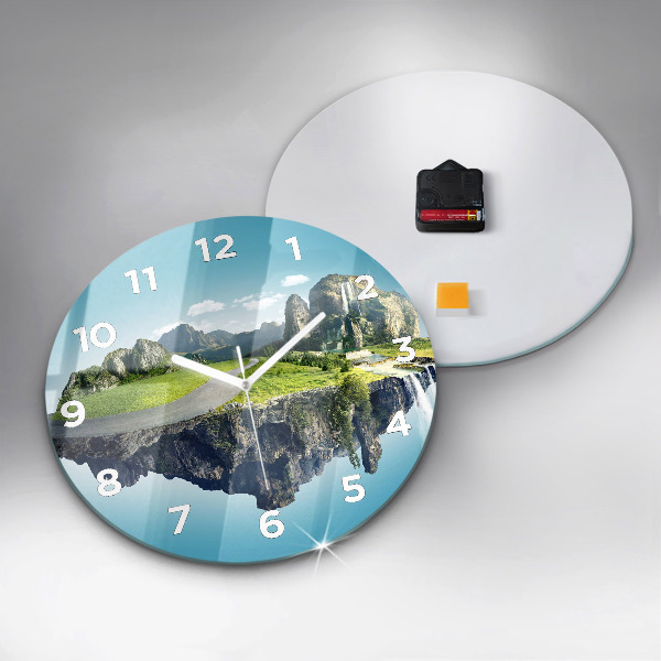 Round glass wall clock Flying Island