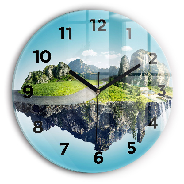 Round glass wall clock Flying Island