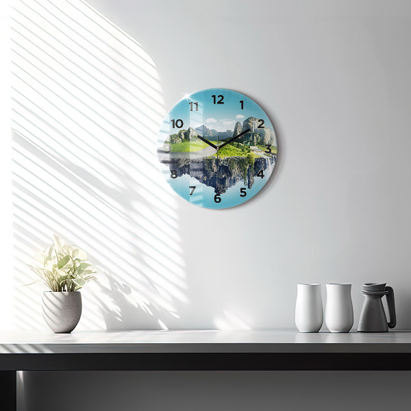Round glass wall clock Flying Island
