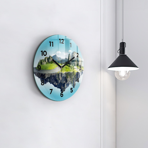 Round glass wall clock Flying Island