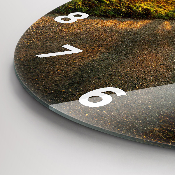 Round glass wall clock Fog at sunrise