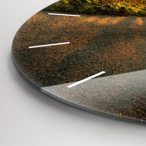 Round glass wall clock Fog at sunrise