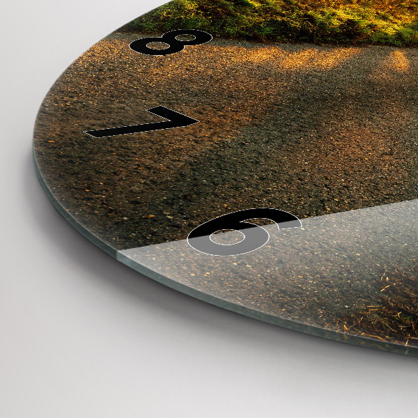 Round glass wall clock Fog at sunrise