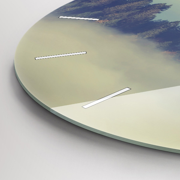 Round glass wall clock Misty forest eagle