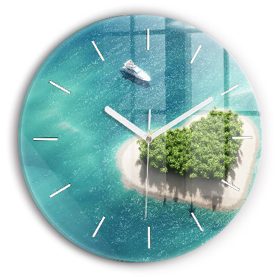 Round glass wall clock Heart Island
