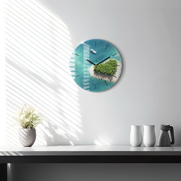 Round glass wall clock Heart Island