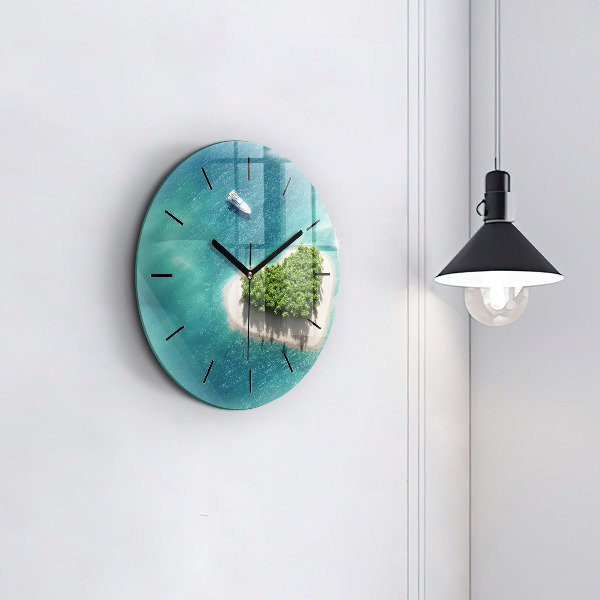 Round glass wall clock Heart Island