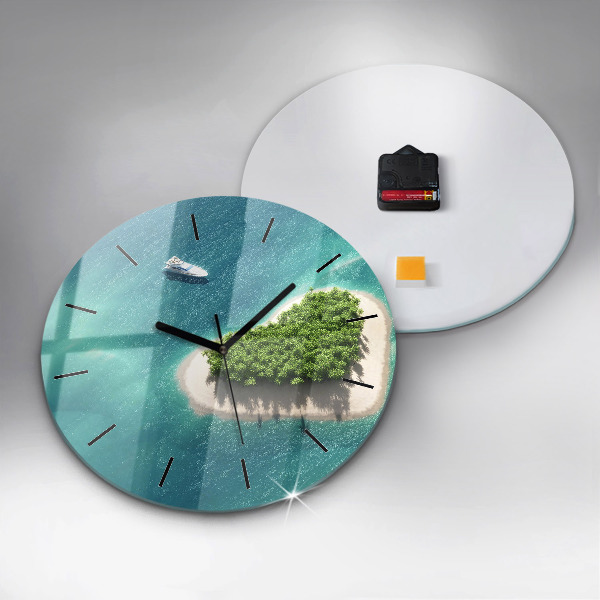 Round glass wall clock Heart Island