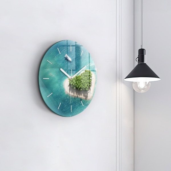 Round glass wall clock Heart Island