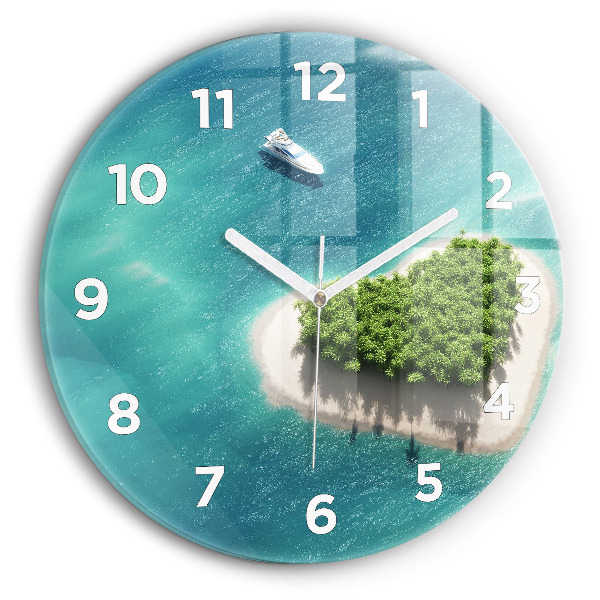 Round glass wall clock Heart Island