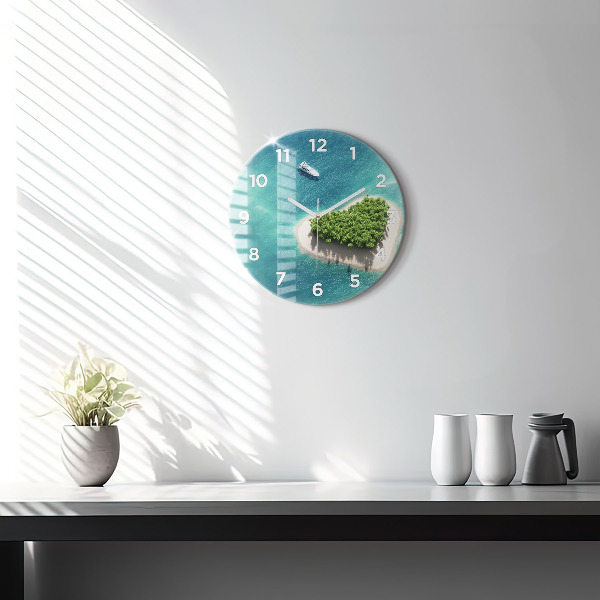Round glass wall clock Heart Island