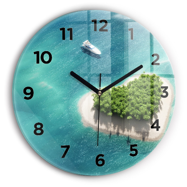 Round glass wall clock Heart Island