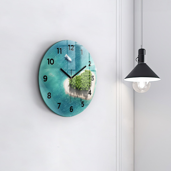 Round glass wall clock Heart Island