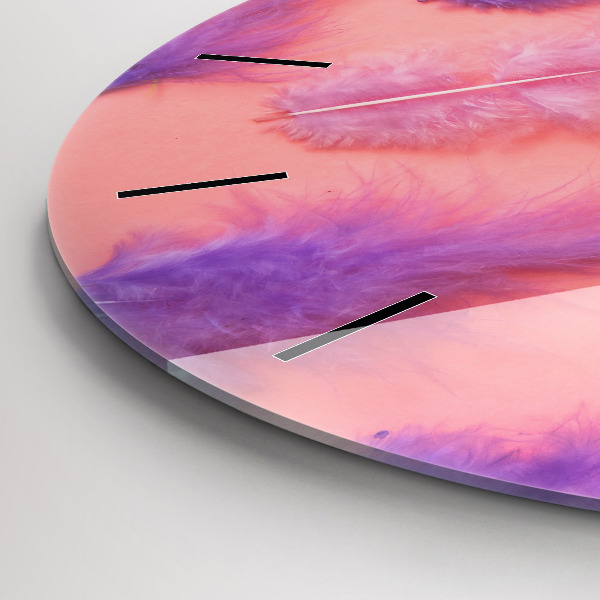 Round glass wall clock Colorful feathers