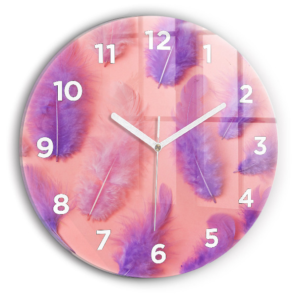 Round glass wall clock Colorful feathers