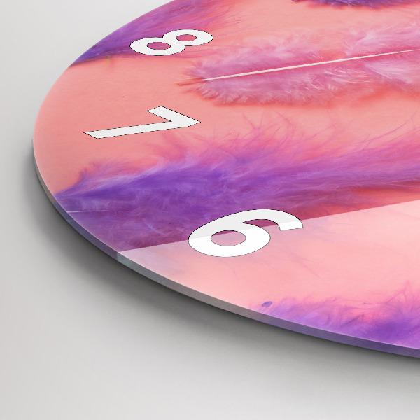 Round glass wall clock Colorful feathers
