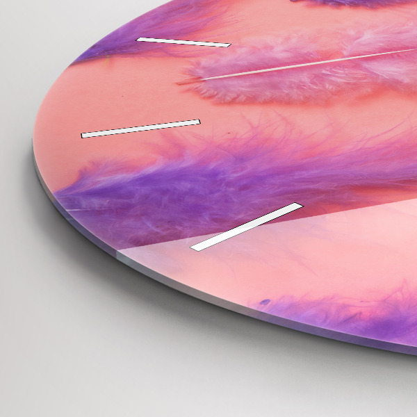 Round glass wall clock Colorful feathers