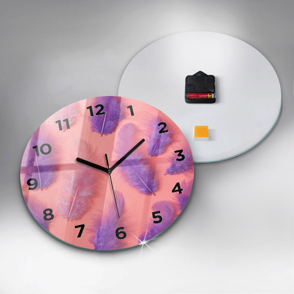 Round glass wall clock Colorful feathers