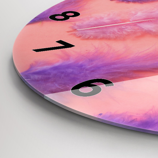 Round glass wall clock Colorful feathers