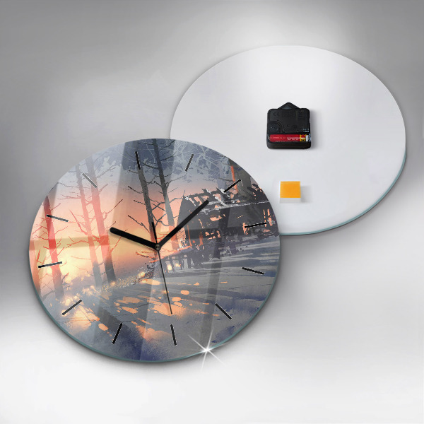 Round glass wall clock Winter Tree Landscape