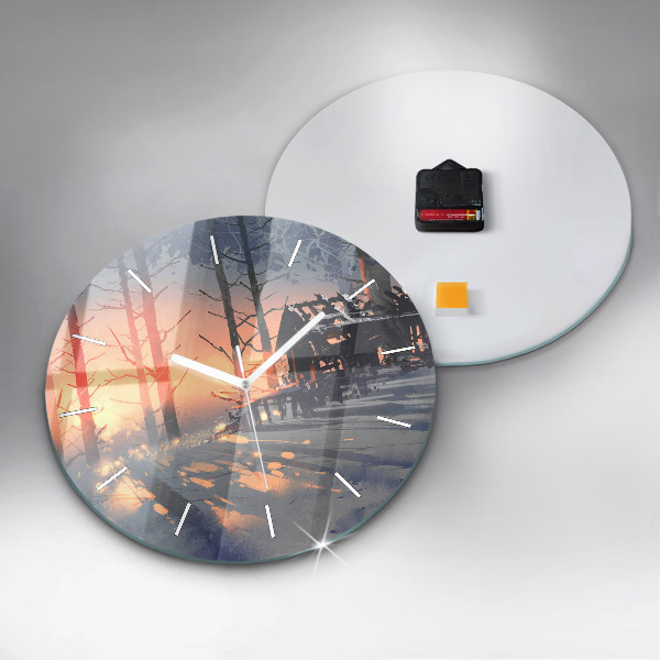 Round glass wall clock Winter Tree Landscape