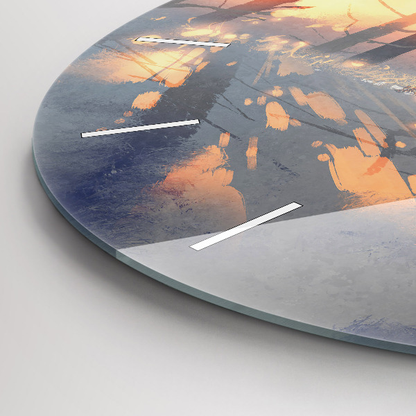 Round glass wall clock Winter Tree Landscape