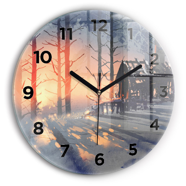 Round glass wall clock Winter Tree Landscape